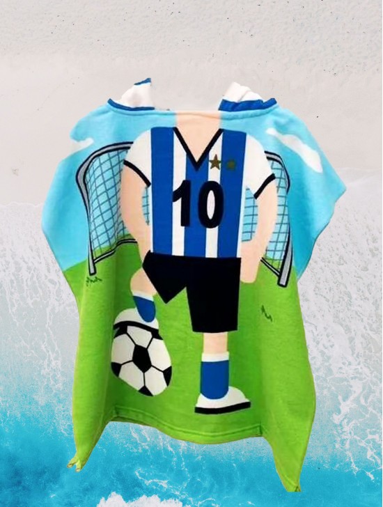 Kids Soccer Patterned Hoodie Towel